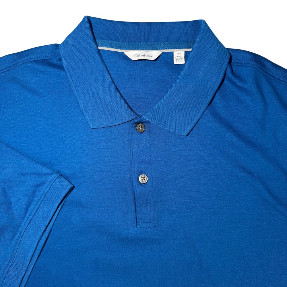 Calvin Klein Men Blue Short Sleeve Polo Shirt Button‎ Up Logo Casual Size Large